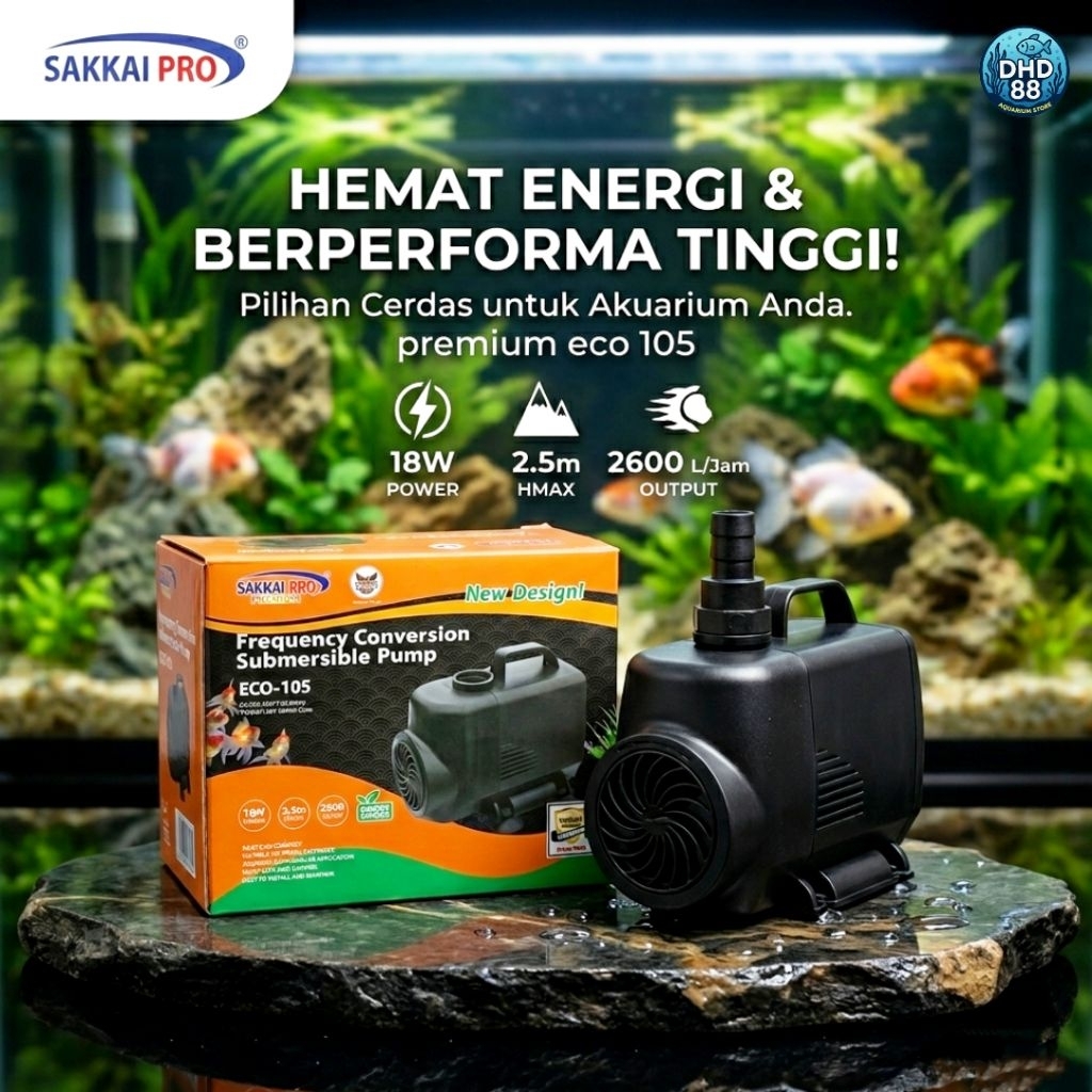 POMPA FILTER AQUARIUM SAKAI PRO ECO 105, DAYA 18W