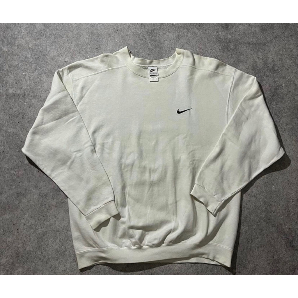 preloved vintage nike side swoosh white cocain putih sweater sweatshirt 1990