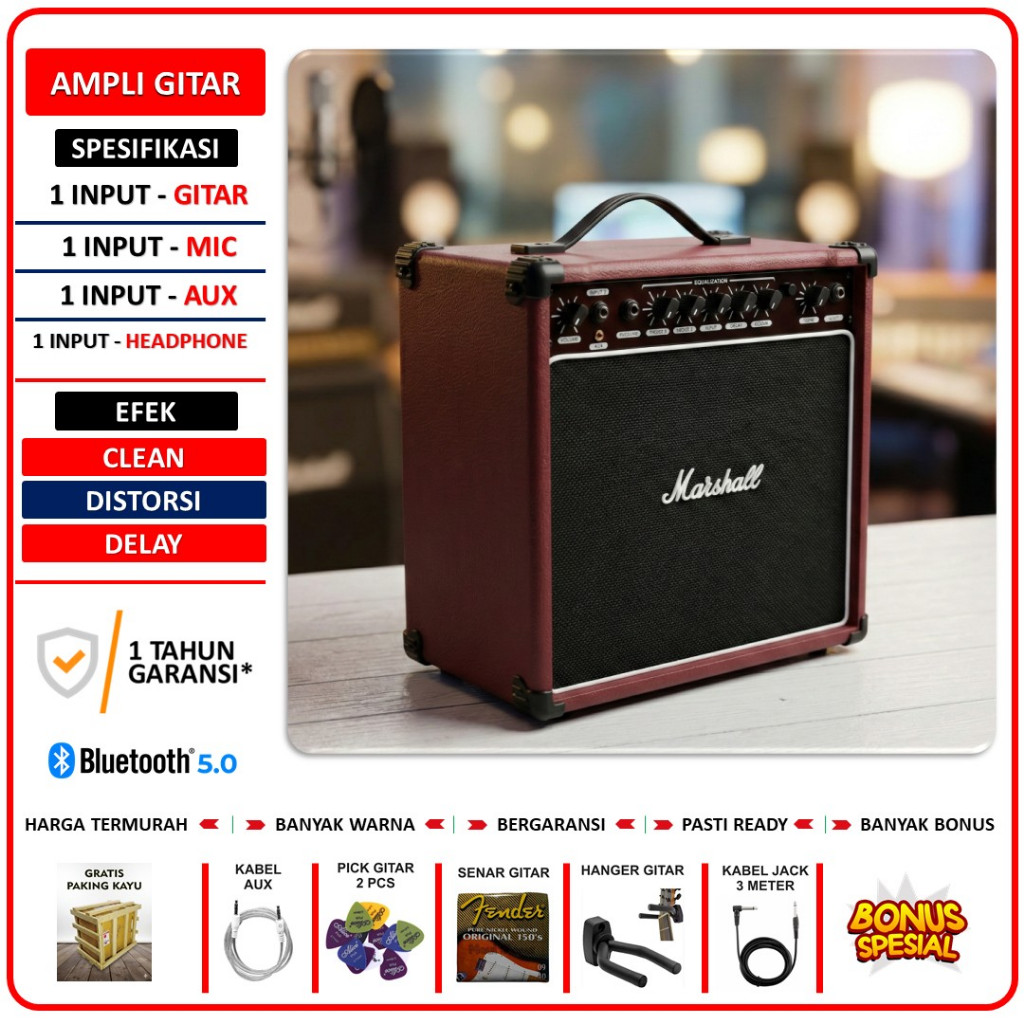 Ampli gitar & bass 8 Inch 3 input ada bluetooth bisa untuk karaoke efek distorsi delay termurah