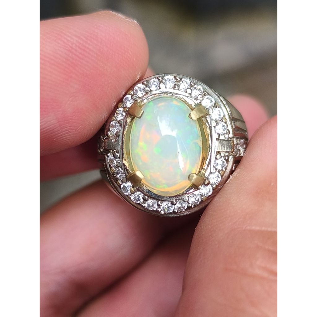 cincin batu kalimaya white Opal Ethiopia 2.17 carat ring alpaka memo skylab no treatment