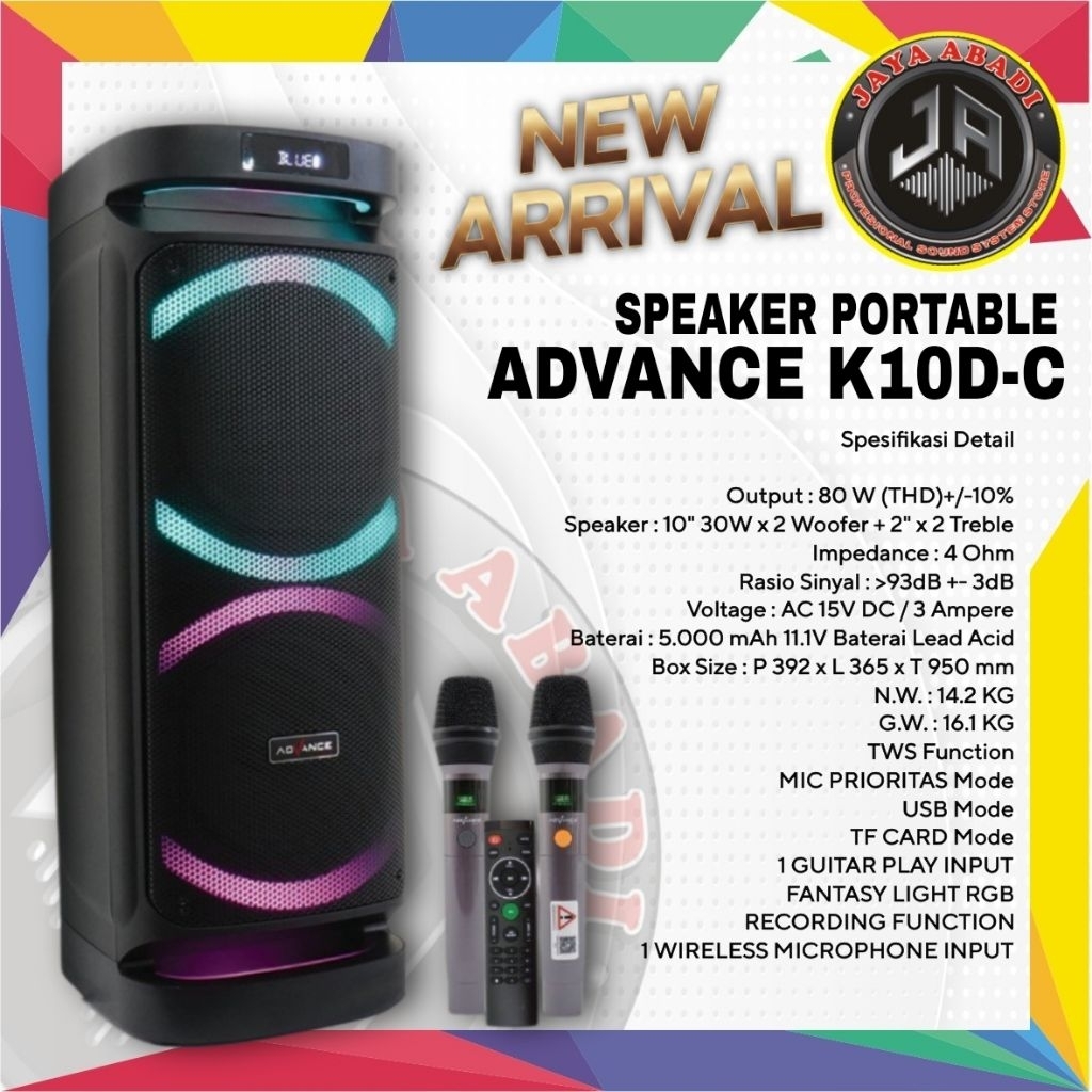 SPEAKER PORTABLE 10 INCH X2 ADVANCE K10D-C ORIGINAL