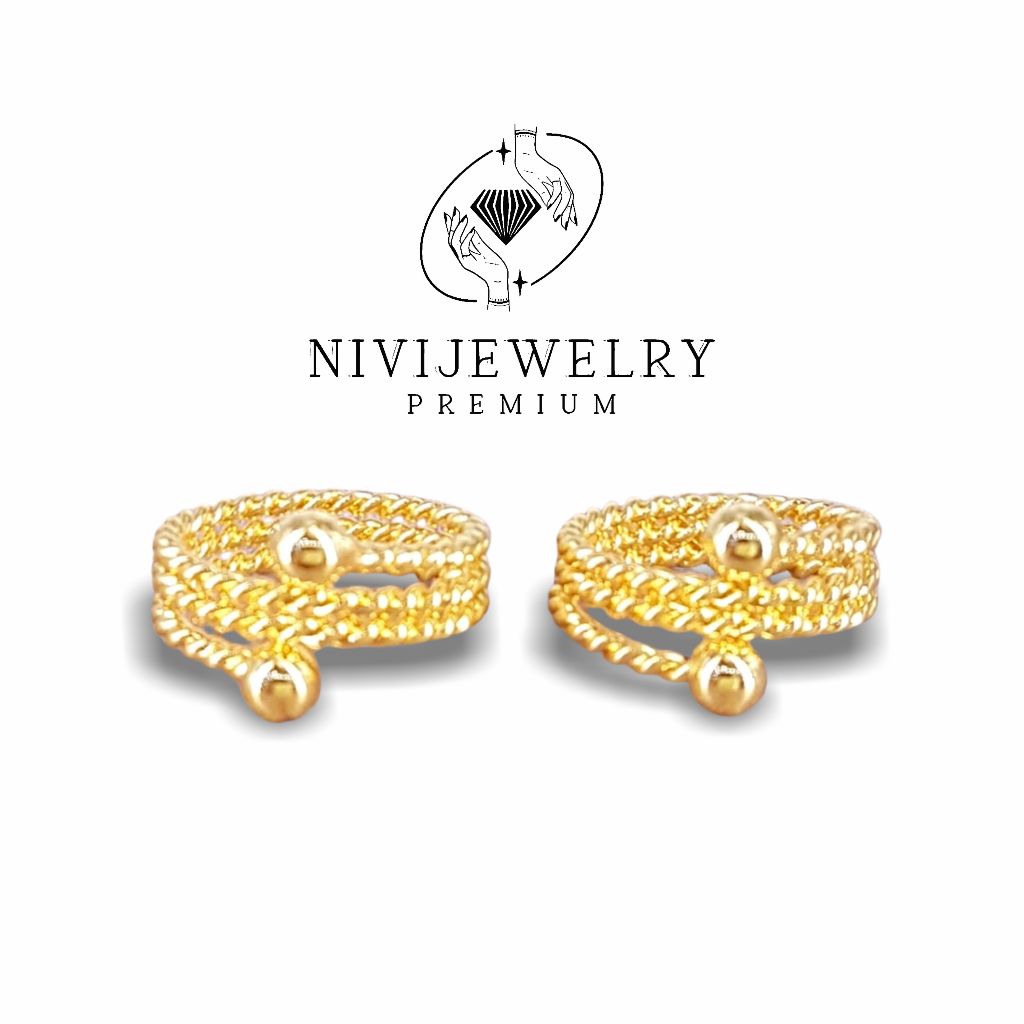 Cincin Wanita Gold Premium Model Luxe Knot Ball Nivijewelry - Ring Tekstur Rajut Elegan Unik Stateme