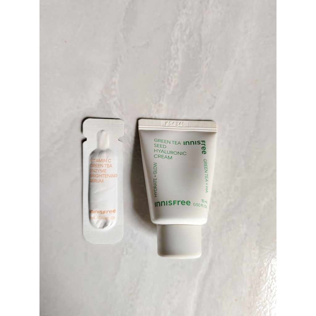 innisfree green tea cream travel kit 15 ml + brightening serum