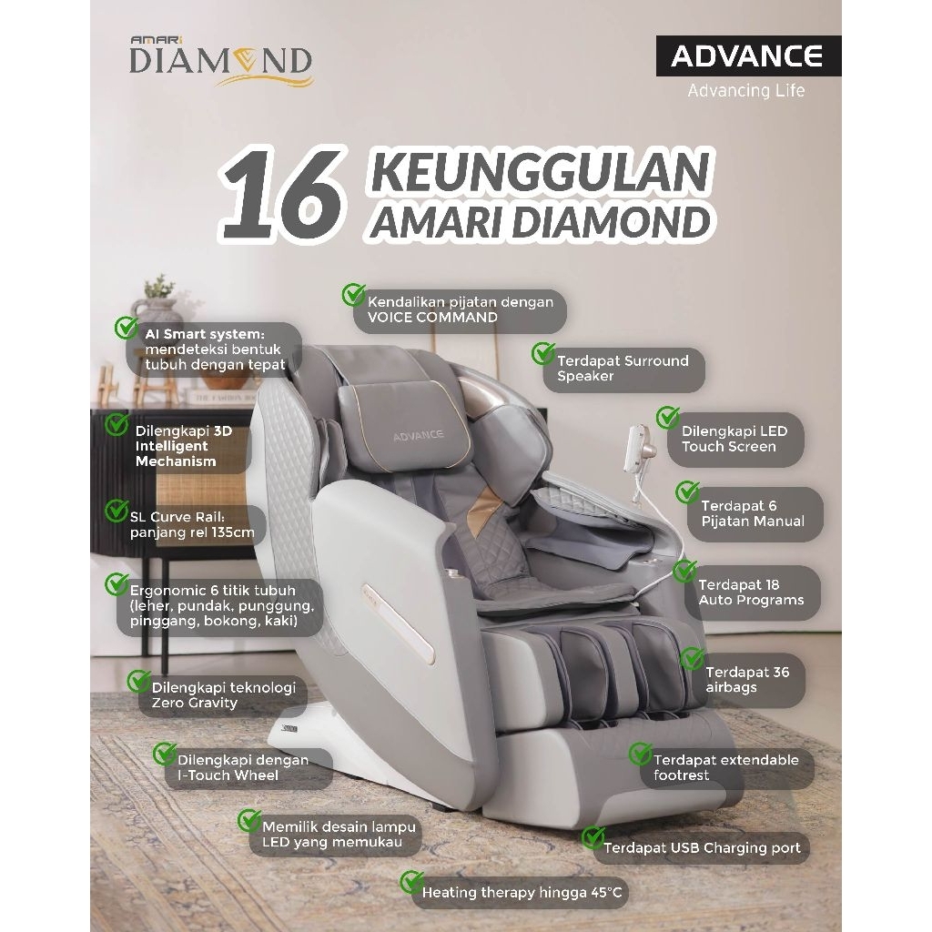 KURSI PIJAT ADVANCE TERBARU AMARI DIAMOND / MASSAGE CHAIR ELEKTRIK