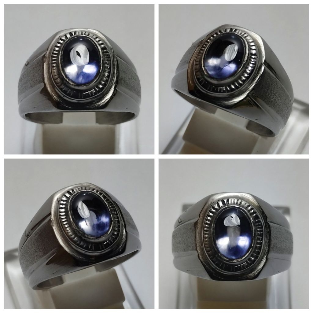 Cincin Batu Permata Iolite Ikat Monel