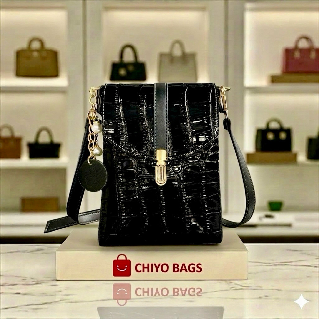 NELYA Tas selempang dan bahu wanita bahan croco glossy model slimphone terbaru dan kekinian