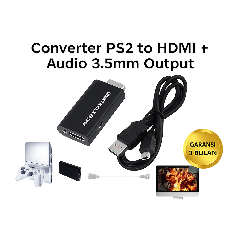 Converter PS2 to HDMI Audio 3.5mm Output Kabel Adapter Video Playstation ke TV LED LCD AV Converter