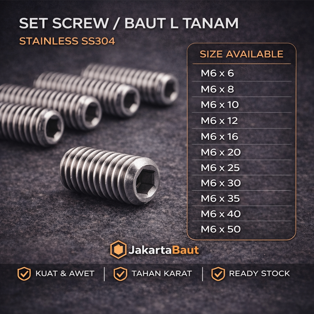 Baut L Tanam M6X35 / L Set 6X35 / Baut Tanam L M6 X 35 / L Set  6 X 35  - Socket Set Screw Stainless