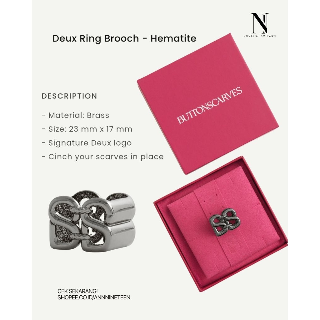 NEW deux ring brooch buttonscarves NEW hematite rose gold