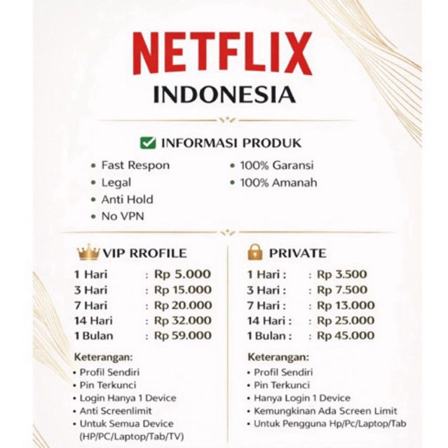 NETFLIX PREMIUM VIP PRIVAT SHARING MURAH