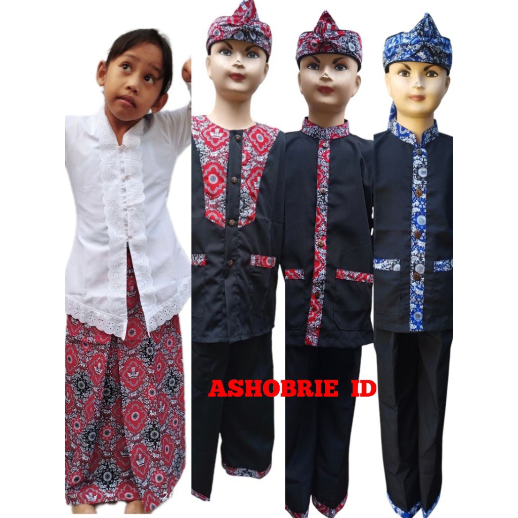 couple Stelan baju pangsi anak laki laki dan baju kebaya anak perempuan sd motif batik nasional mera