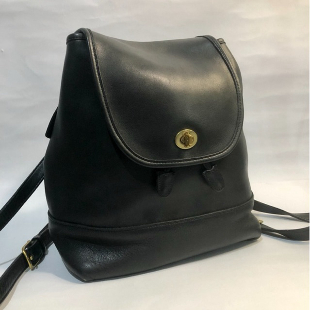 Coach Vintage Large Daypack Ransel Kulit Tunggal Kultung Kulit Asli Black Zipper Besar Made in Costa