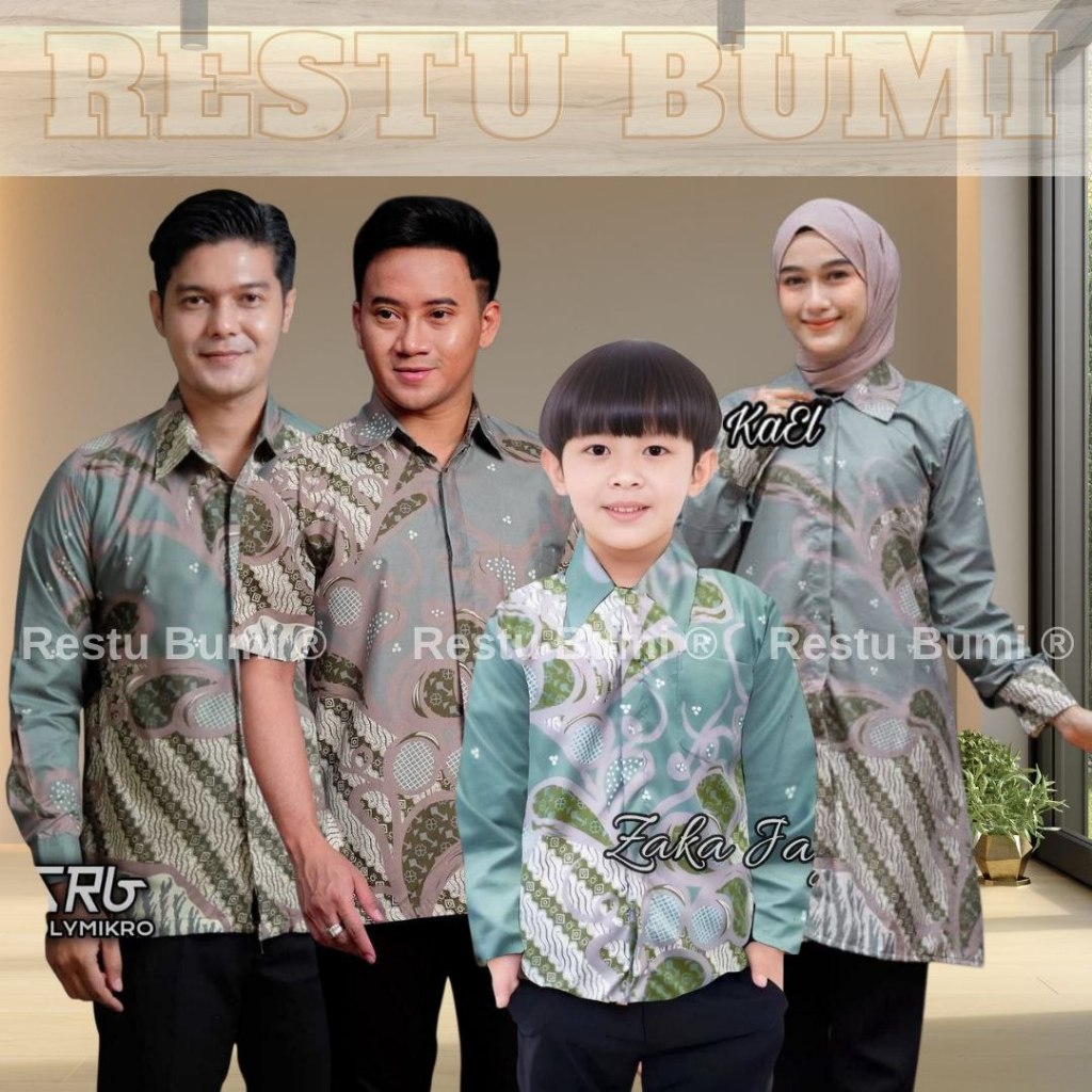TERBARU KEMEJA batik ayah dan KEMEJA Batik anak cowok BATIK HIJAU sage Green