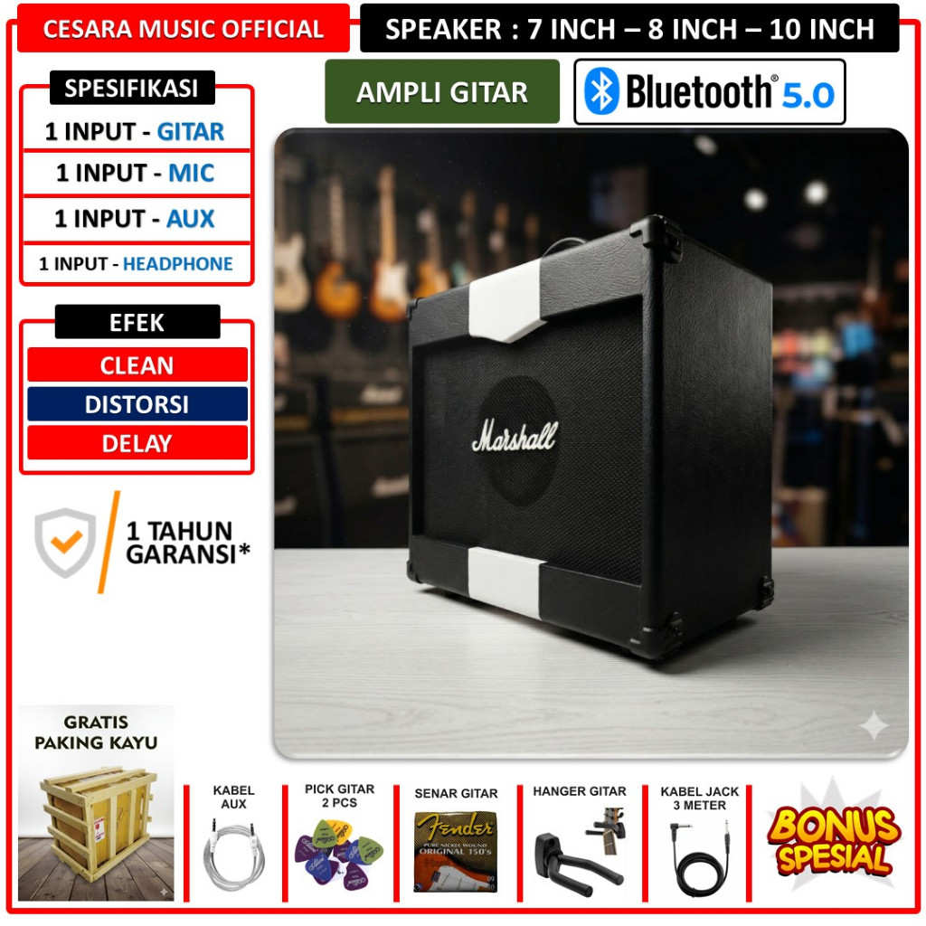 Ampli gitar dan bass 7 inch 8 inch 10 Inch bluetooth 3 input bisa karaoke ada efek delay & distorsi 