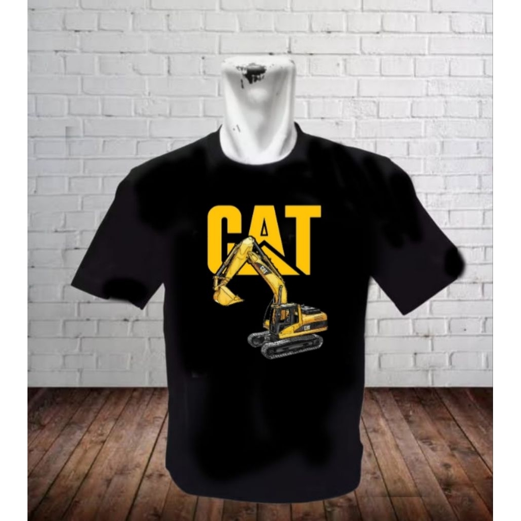 Baju kaos lengan pendek excavator cat logo kuning/kaos sablon DTF