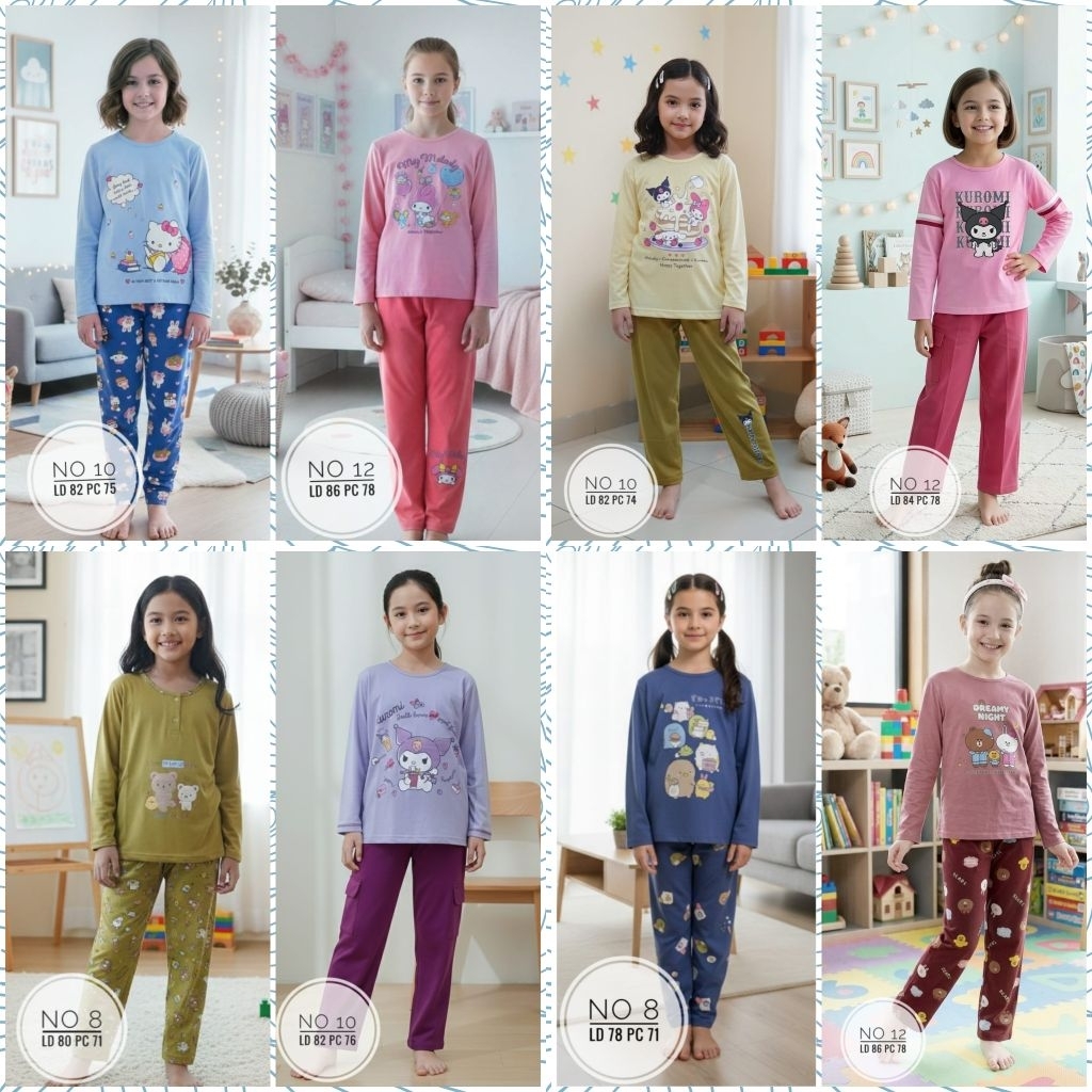 setelan baju tidur anak perempuan panjang PP anne claire 8 10 12