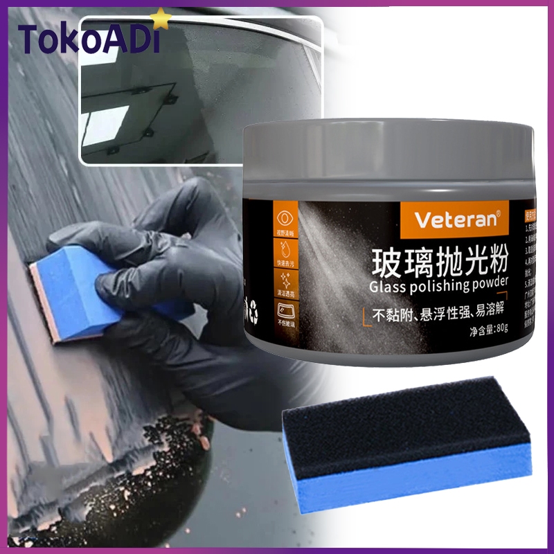 80g Penghilang Goresan Kaca Mobil Obat Penghilang Baret Kaca Mobil Cerium Oxide Poles Kaca+Spons