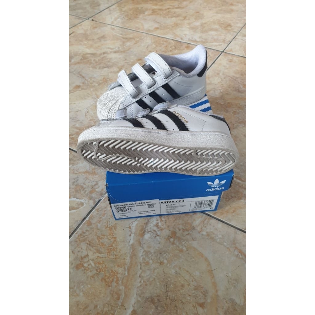 Adidas Superstar CF I Kids Original Putih Hitam Size 24 Sepatu Anak Velcro Preloved Murah