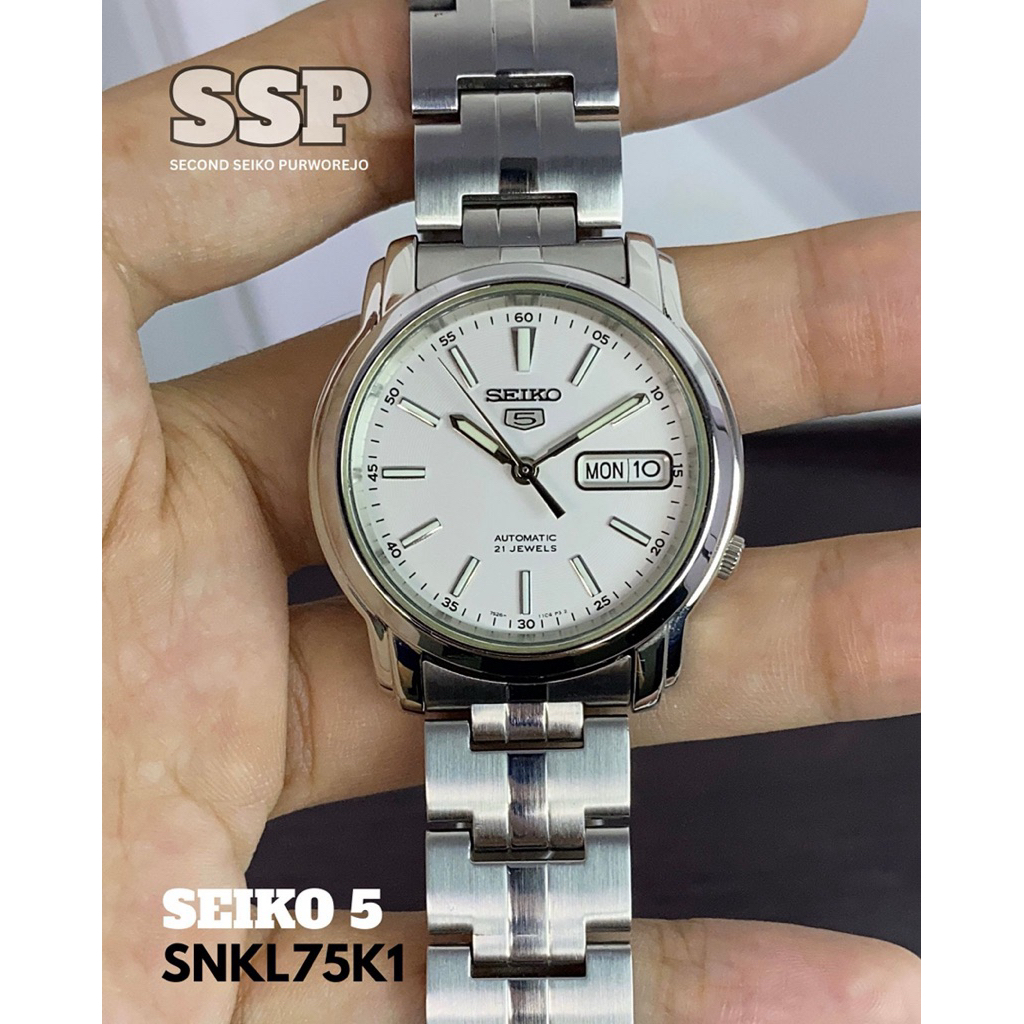 Seiko 5 AUTOMATIC SNKL75K1 • White Clean Dial