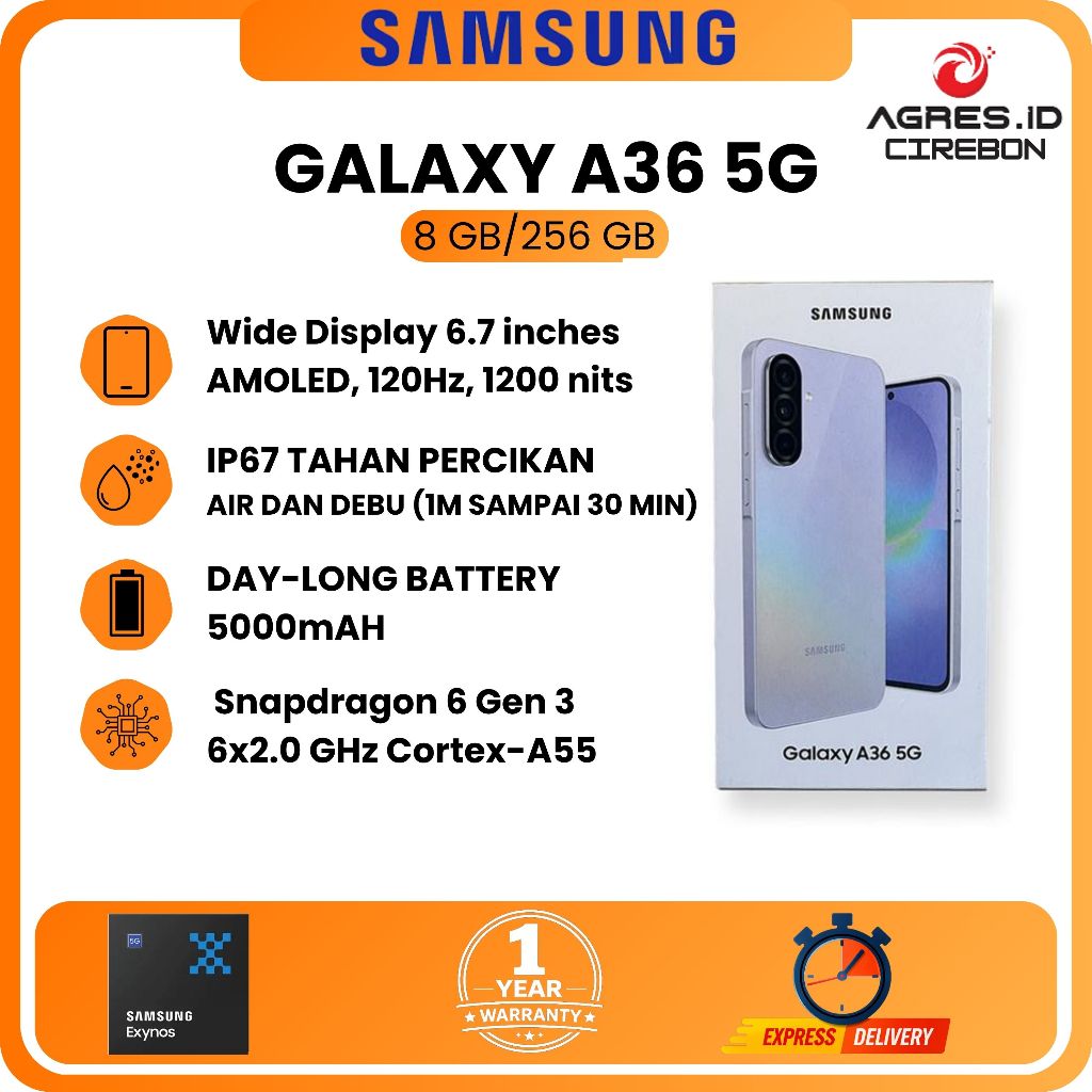 SAMSUNG GALAXY A36 5G 8GB 256GB PEACH PINK-GARANSI RESMI SEIN – ORIGINAL – READY STOCK – KIRIM CEPAT