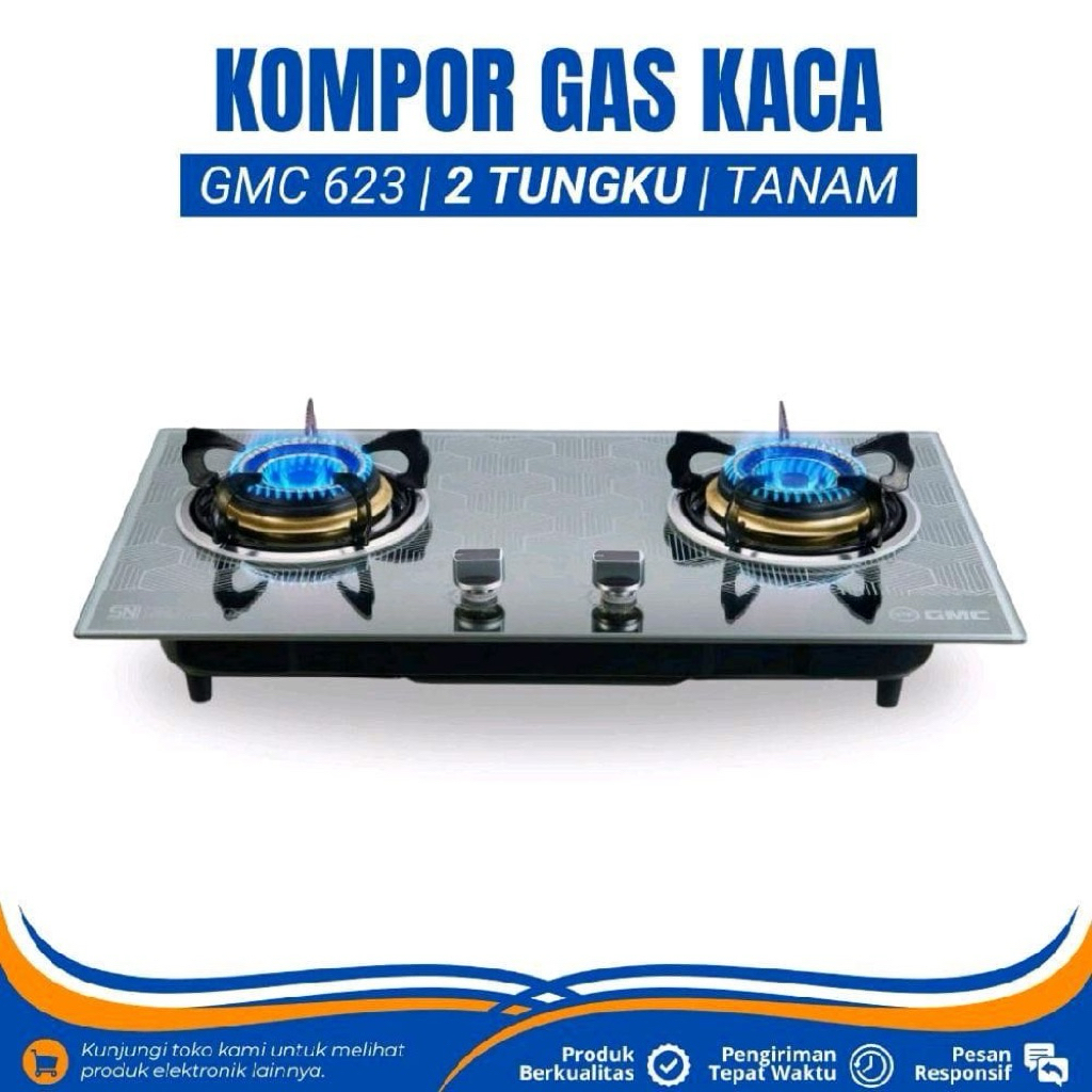 GMC KOMPOR GAS 2 TUNGKU KACA GMC 623 KOMPOR GAS PANEL KACA TEMPERED GLASS KOMPOR GAS TANAM 2 TUNGKU 