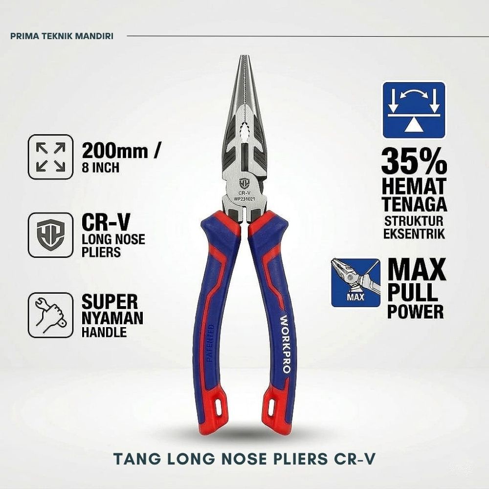 WORKPRO TANG LONG NOSE PLIERS CR-V 8"
