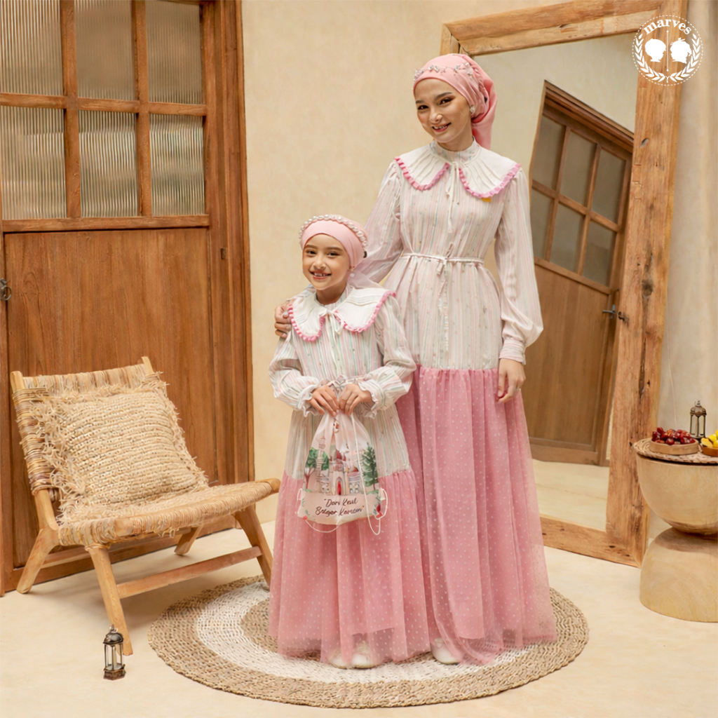 MARVES Anas Sarimbit Lebaran Setelan Couple Keluarga Gamis Baju Muslim Anak Perempuan Laki-Laki Ayah