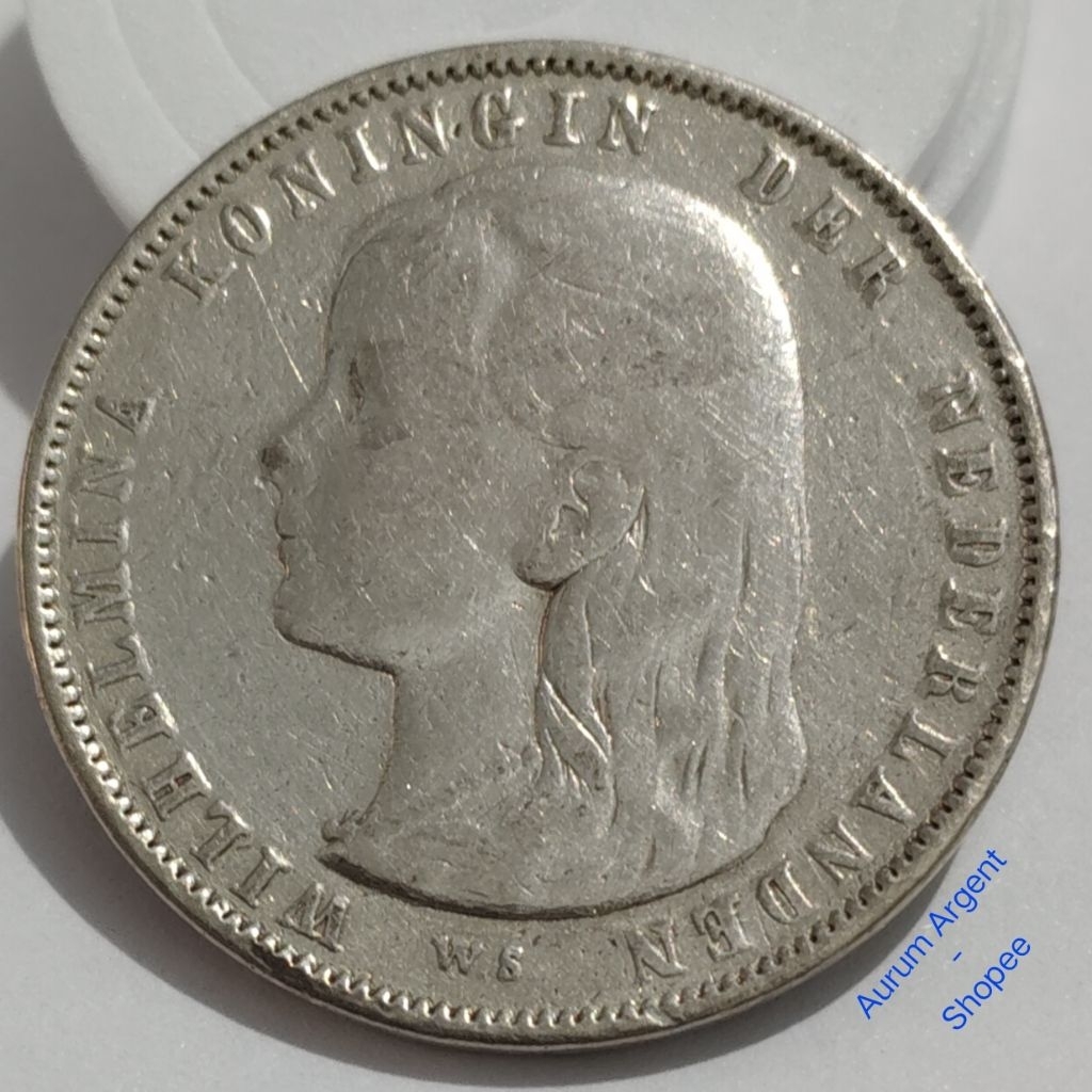 WILH1G-84.. 1 PC KOIN PERAK KUNO ASLI 1 GULDEN WILHELMINA TH 1892.  -- SILVER COIN --