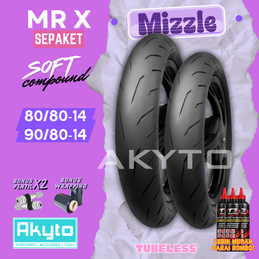 [SEPASANG] 80/80-14 + 90/80-14 MIZZLE MRX SOFT COMPOUND FREE PENTIL / MR X MR-X RING 14 BAN MOTOR TU