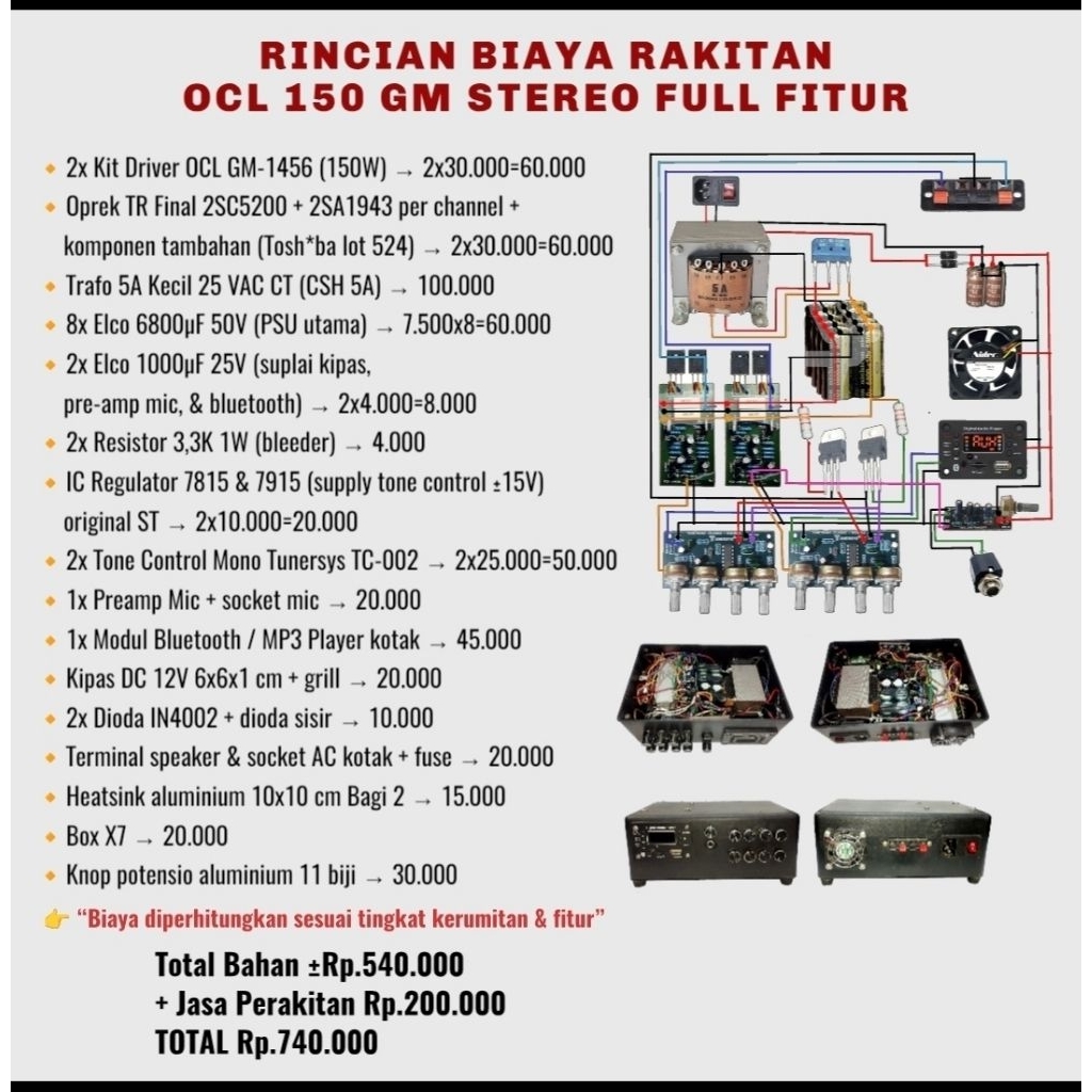 Amplifier Rakitan OCL 150 GM Stereo Full Fitur