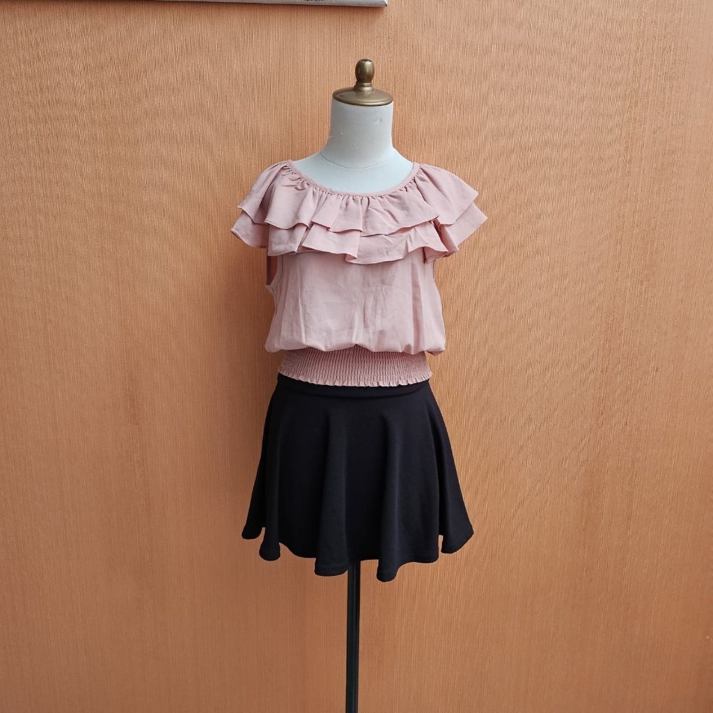 atasan wanita pink CDS BASIC cewek M blouse L lengan pendek cute pinggang karet santai
