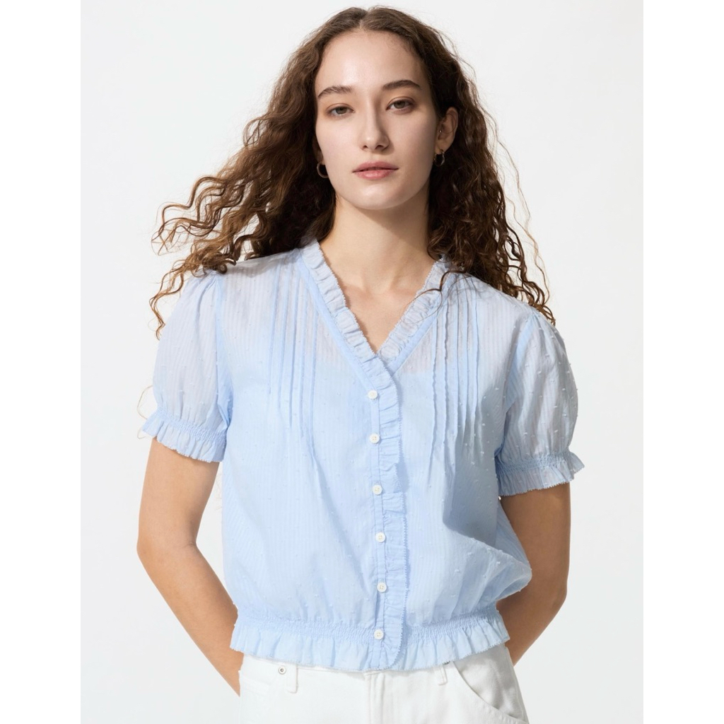 Uniqlo Cotton Dobby V Neck Blouse