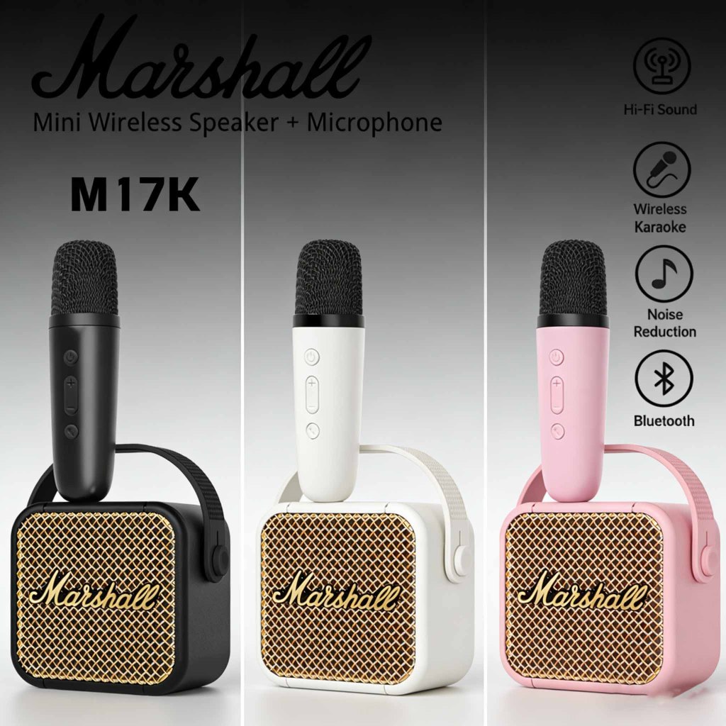 Marshall Mini Bluetooth Speaker Karaoke Boombox || Portable Bluetooth Speaker With Dual Mic Karaoke