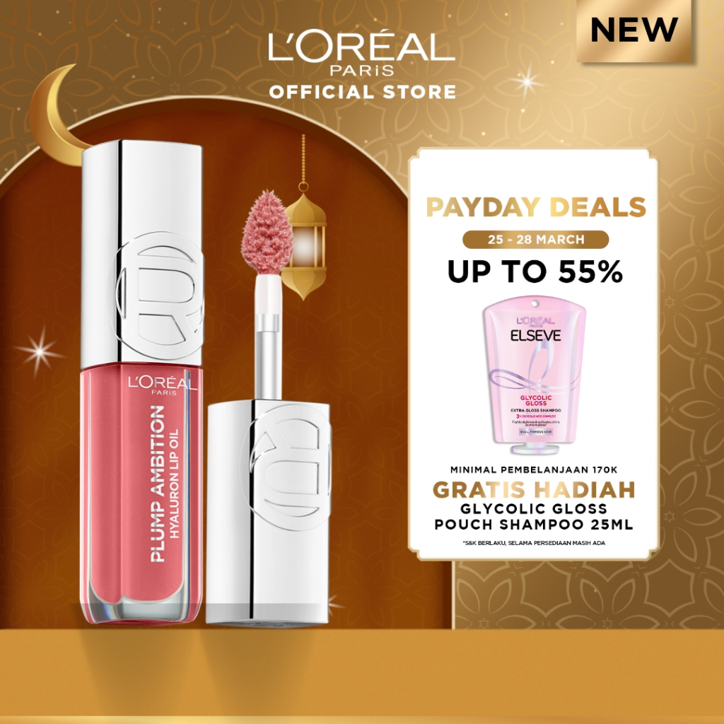 L'Oreal Paris Plump Ambition Lip Oil - Instant Plump Hyaluronic Acid & Tripeptide Tahan Hingga 24 Ja