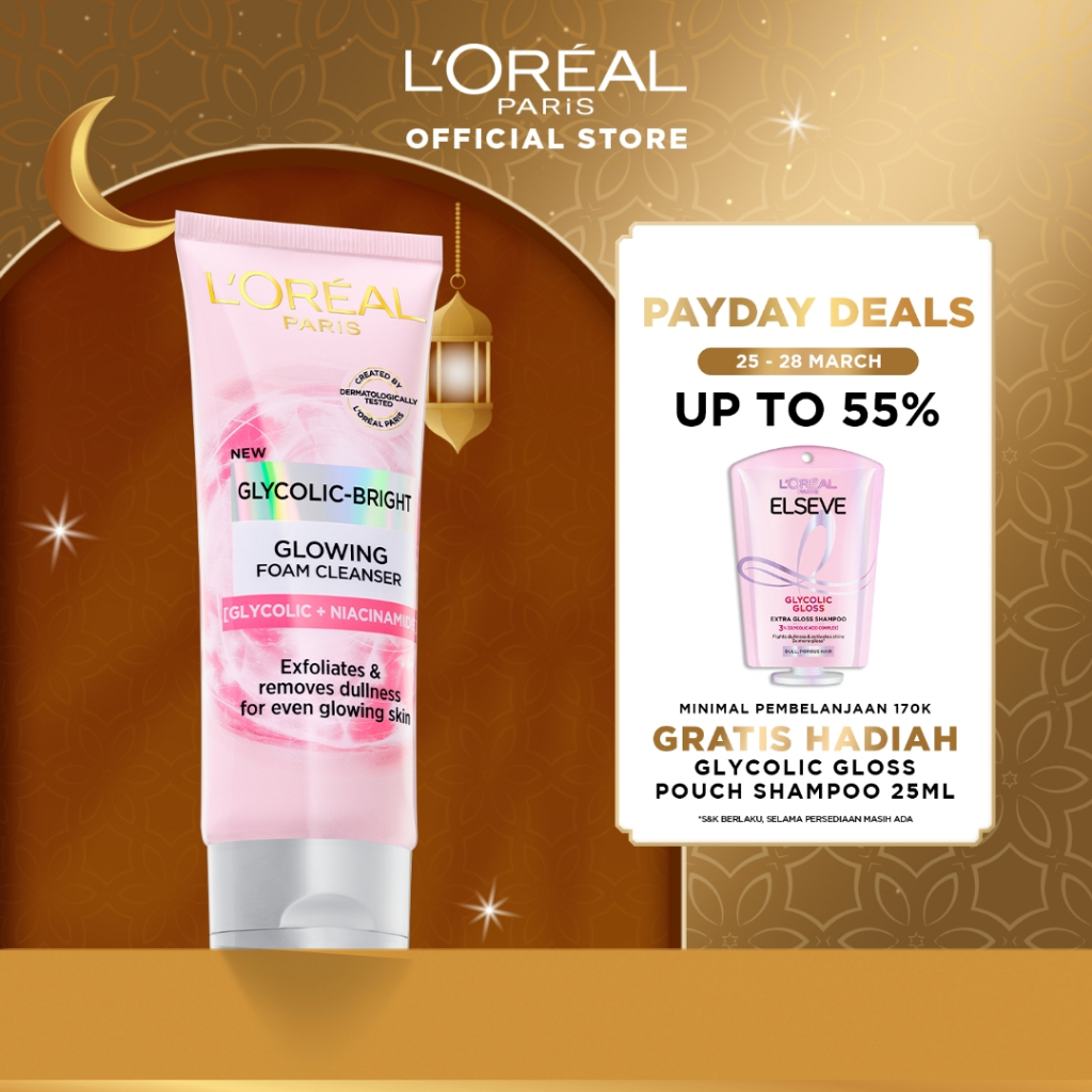 L'Oreal Paris Glycolic Bright Daily Cleanser Foam - 50/100ml Skin Facial Wash Loreal Glyco Acid AHA 