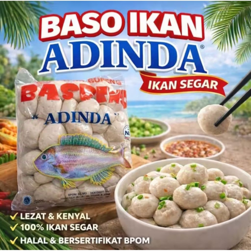 Basreng Mentah Rasa Ikan 648g isi 24 butir Bakso Ikan Adinda