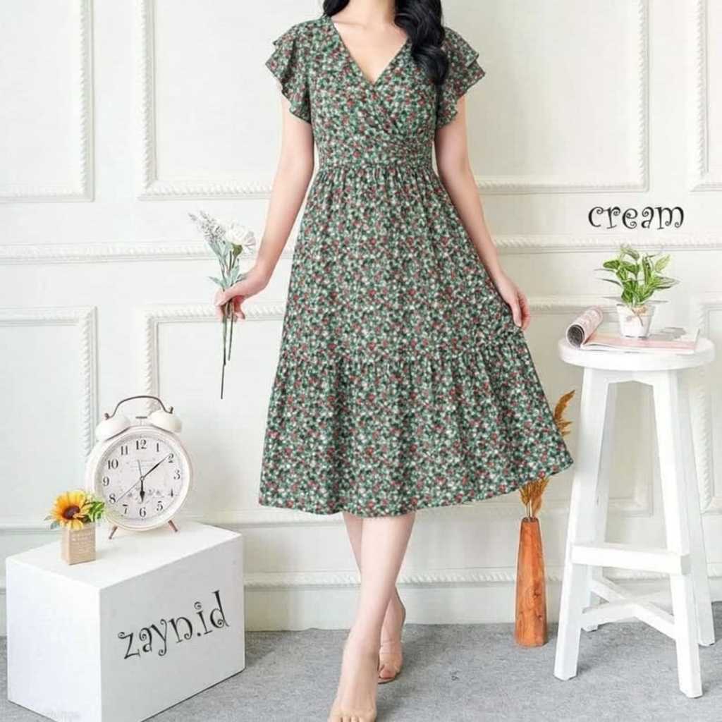 Daster Stylish Jenny Daster  Nyaman Busui Friendly Gaun Bunga Lengan Pendek