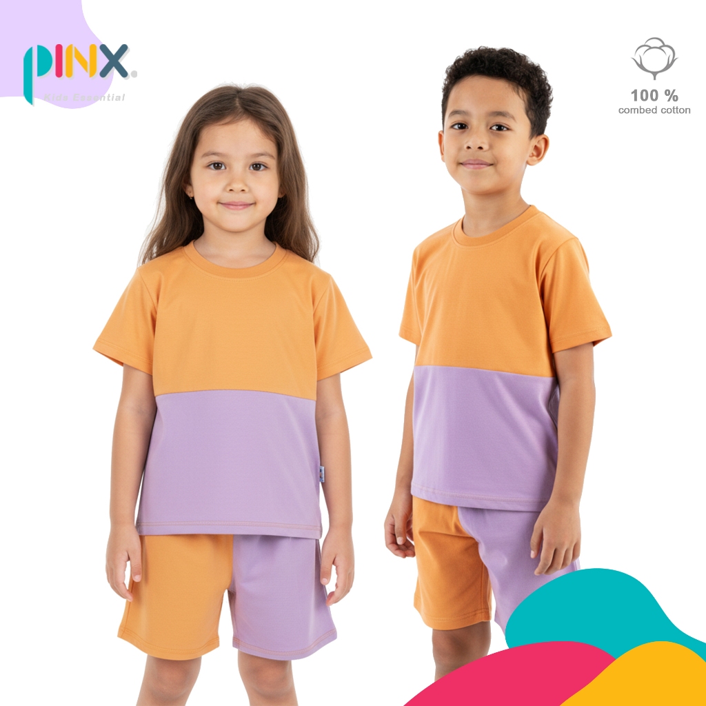 SALE PinxKids - Setelan Anak usia 1 - 8 tahun Two tone / Setelan anak Orange x Lillac