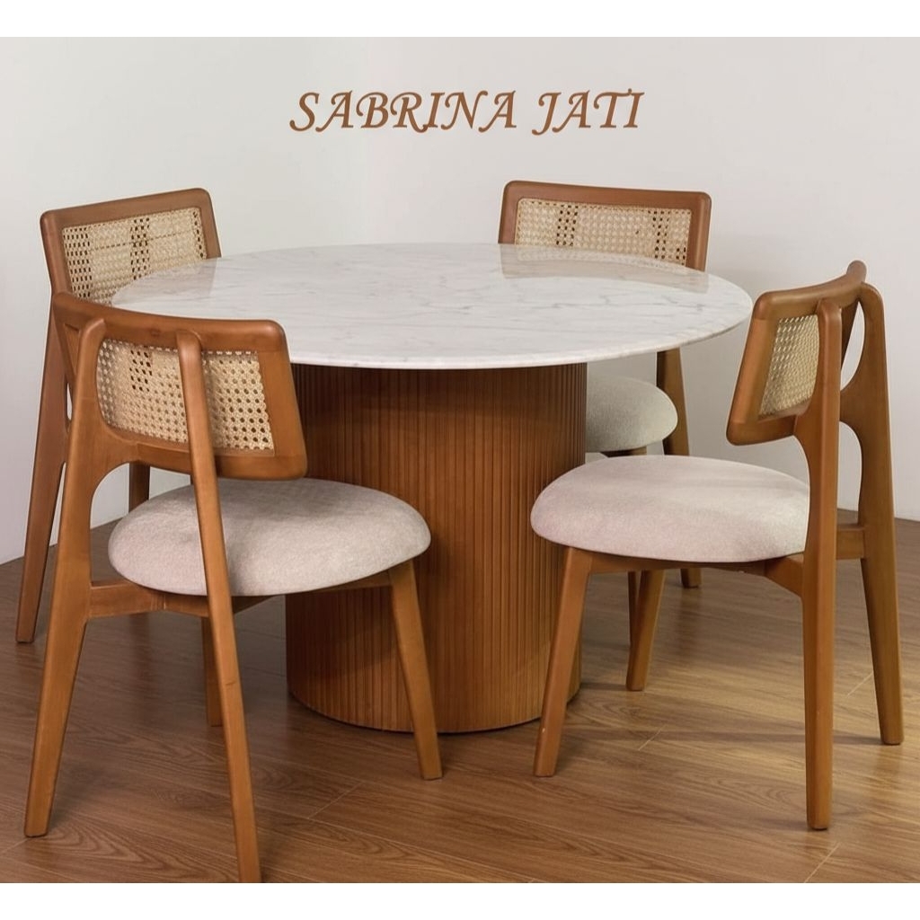 set meja makan minimalis rotan asli premium