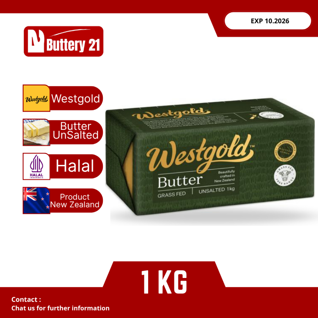 WESTGOLD UNSALTED BUTTER 1 KG/WESTGOLD BUTTER UNSALTED /NEW  ZEALAND/BUTTER TIDAK ASIN/BAHAN KUE BUT