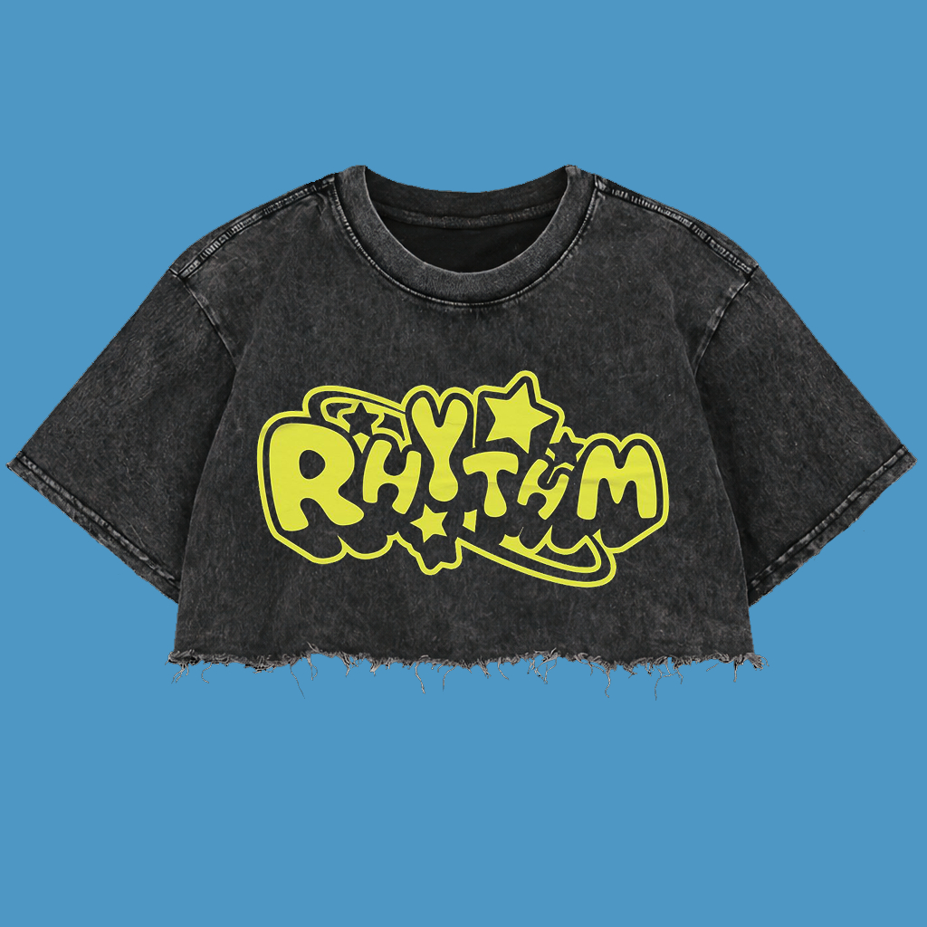 Resmora "Rhythm" Crop Top Wash Oversized T-Shirt | Washing | Crop Tee Unfinished | Vintage | Atasan 