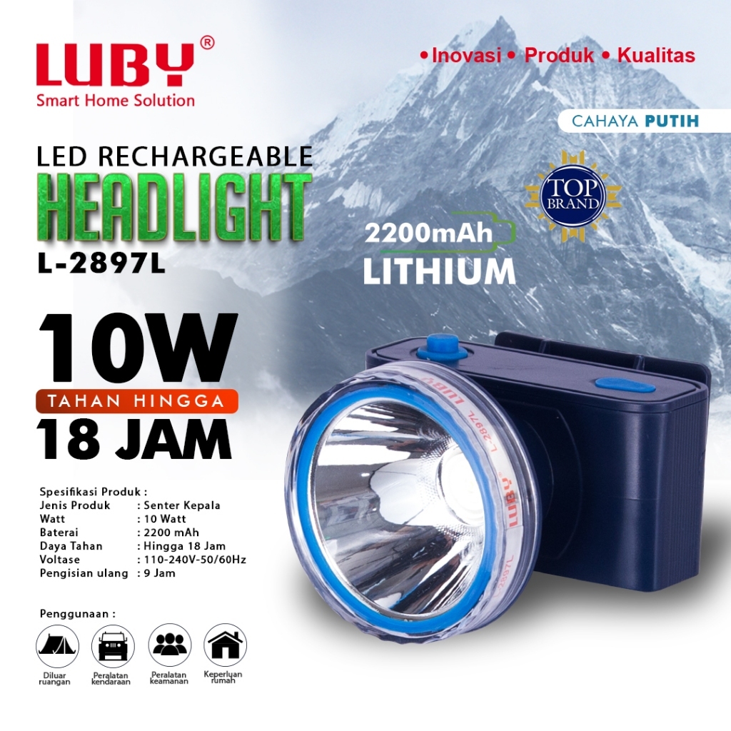 LUBY L - 2897 Headlamp Senter Kepala 10 Watt Rechargeable L 2897