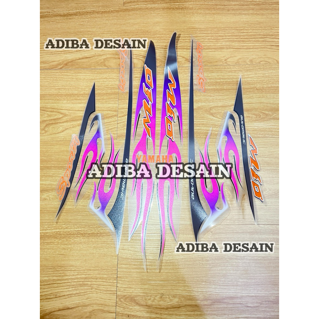 Striping mio  transparan api warna Pink hitam uv maxdecal - stiker motor mio transparan Api  maxdeca