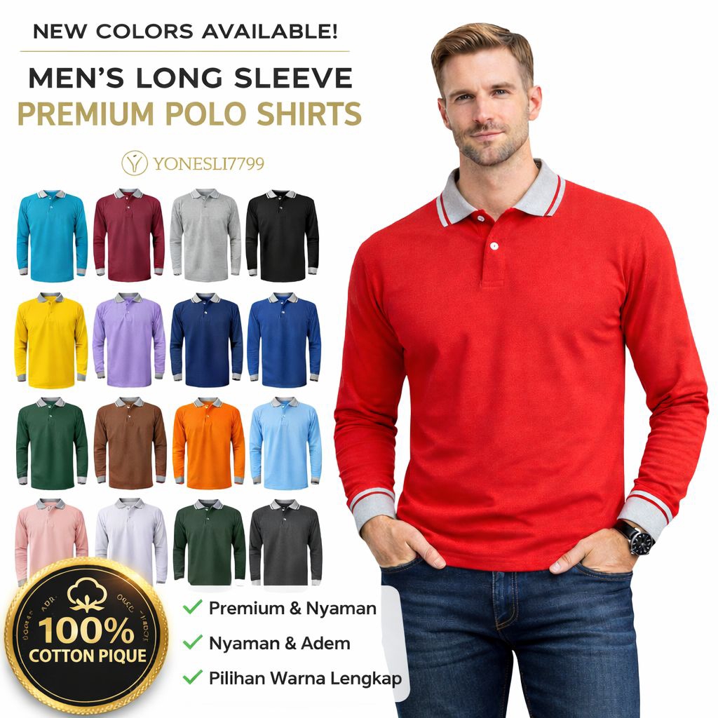 Kaos Kerah polos Polo Shirt lakos lengan panjang uk M L XL XXL XXXL