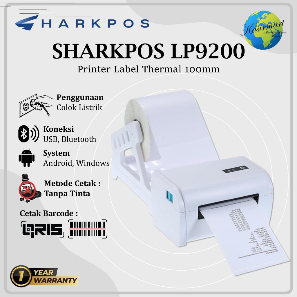 FREE LABEL Sharkpos LP9200 LP9220 Printer Bluetooth Resi A6 Cetak Label Thermal 100x150 ZJ9220 ZJ920