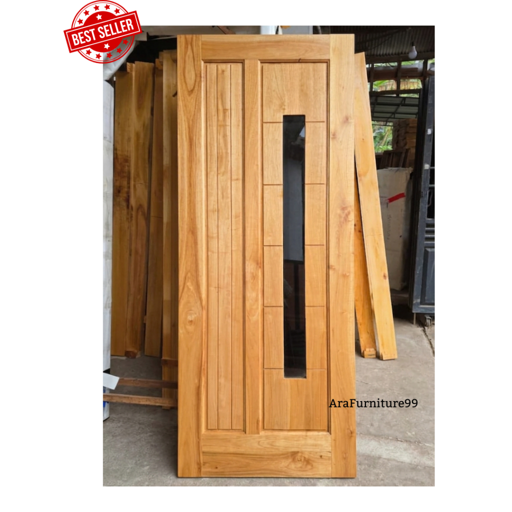 Daun Pintu Motif Kaca Minimalis Kayu Mahoni
