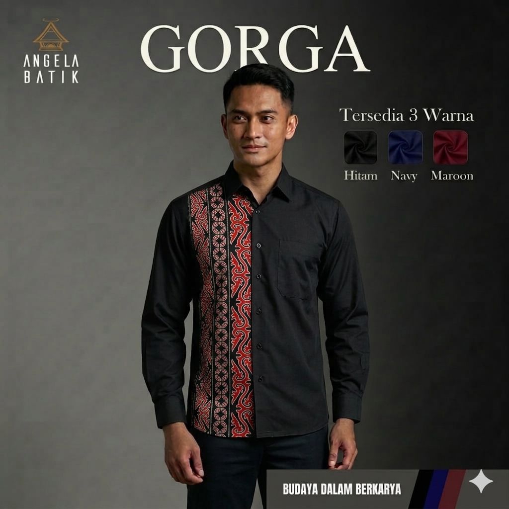 Angela Batik Batak | Kemeja Pria Lengan Panjang Pendek Motif Gorga Medan BM1