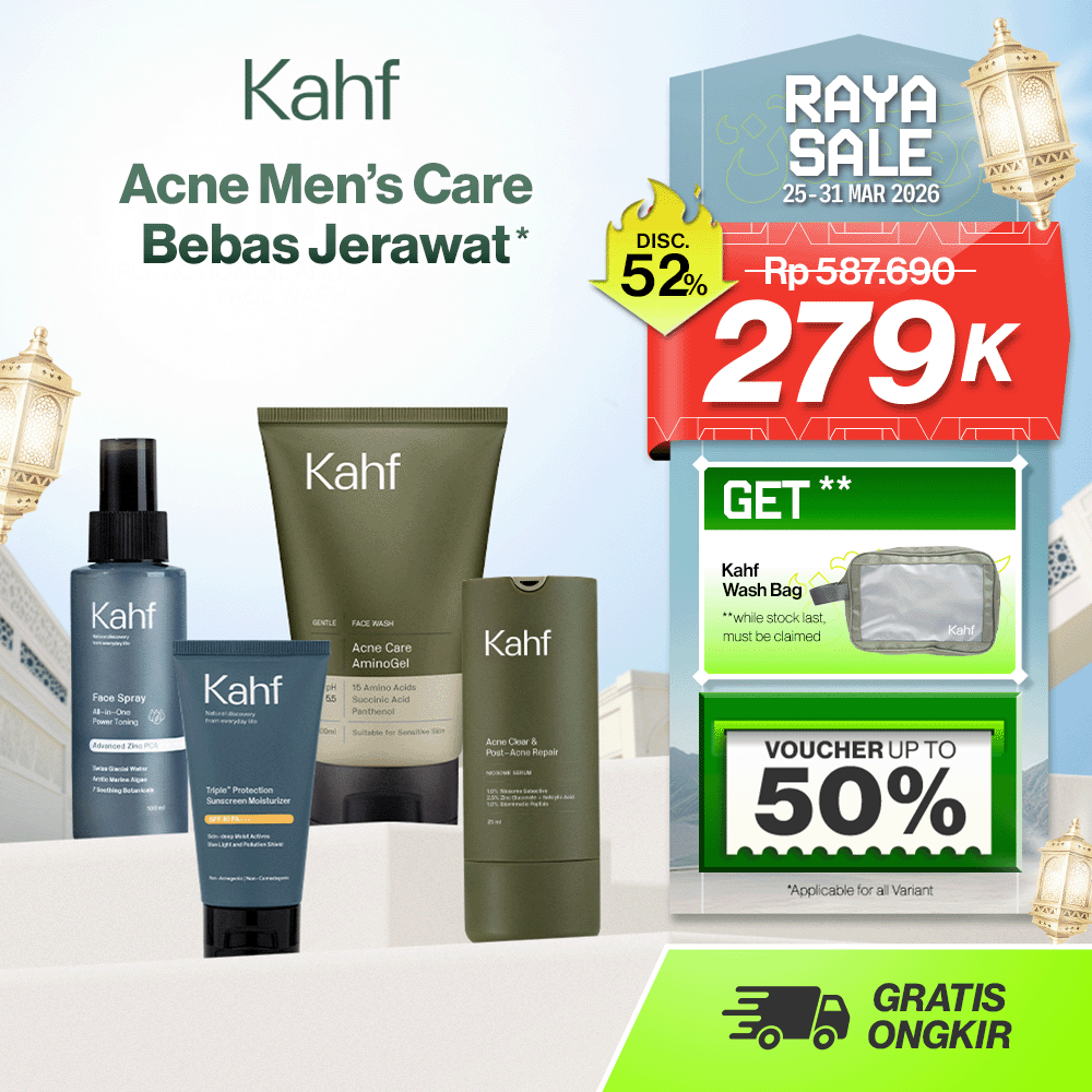 [SPECIAL RAMADHAN PACKAGE] KAHF ACNE MEN'S CARE BEBAS JERAWAT BUNDLE 4IN1 SKIN CARE SET -  Face Wash