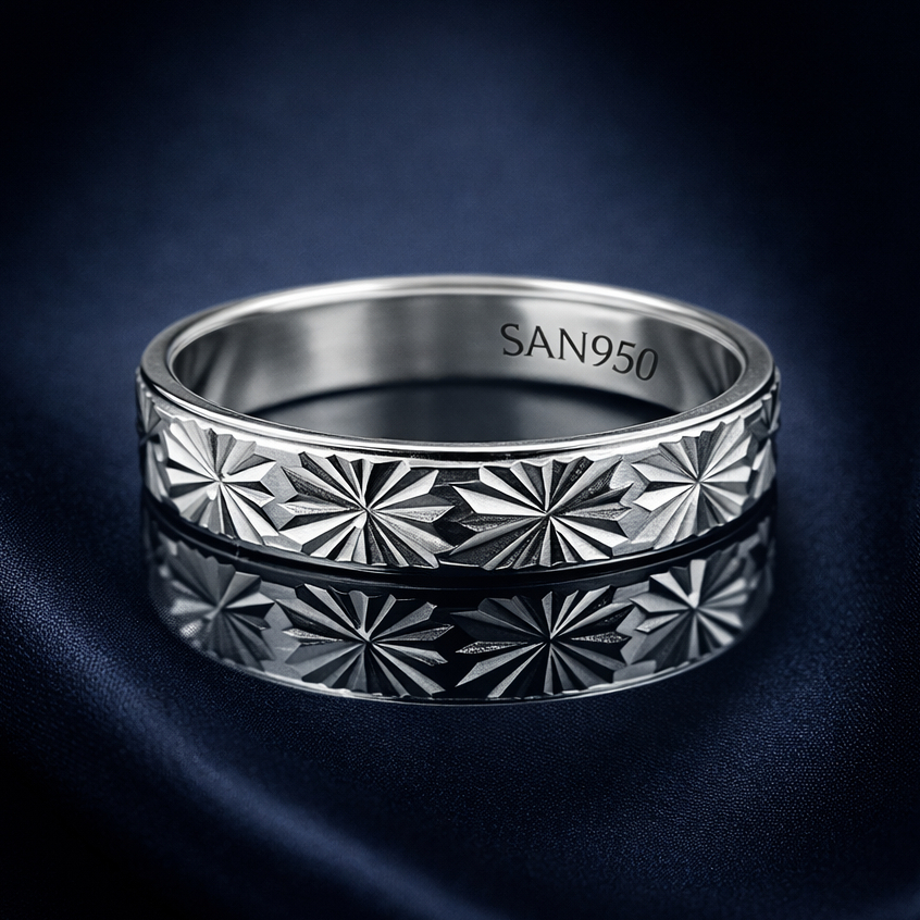 Cincin Pria Perak 950 Motif Ukir Premium Handmade P562 - Ring Nikah Tunangan Kawin Custom Size