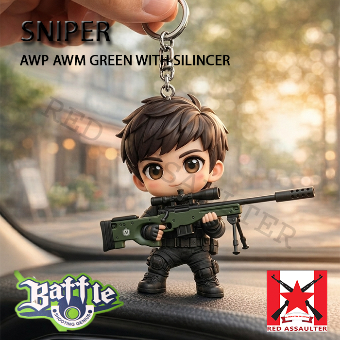 Gantungan Kunci Replika Chibi Green AWP AWM L115A Water Gel Blaster WGG Jelly